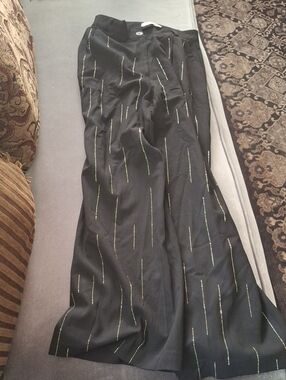 Black Men's Dress Pants with Subtle Green Stitch Detailing